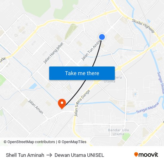 Shell Tun Aminah to Dewan Utama UNISEL map