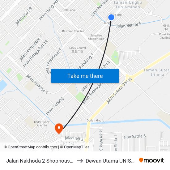 Jalan Tun Aminah 08 (0000644) to Dewan Utama UNISEL map