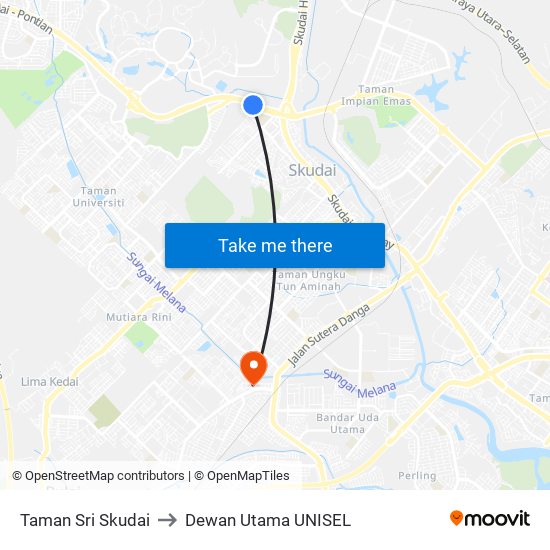 Taman Sri Skudai to Dewan Utama UNISEL map