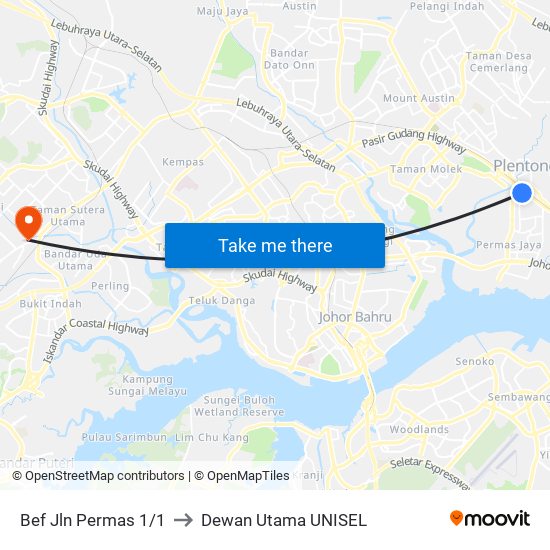 Bef Jln Permas 1/1 to Dewan Utama UNISEL map