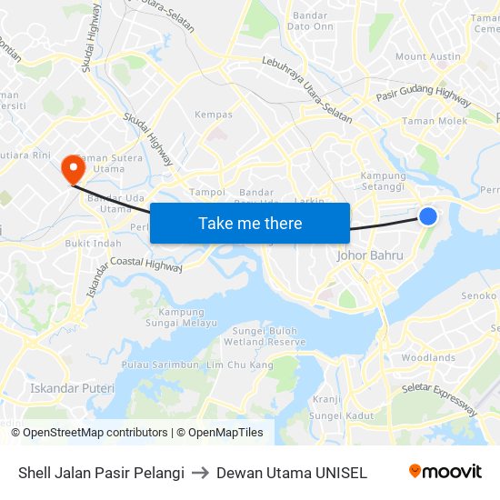 Shell Jalan Pasir Pelangi to Dewan Utama UNISEL map