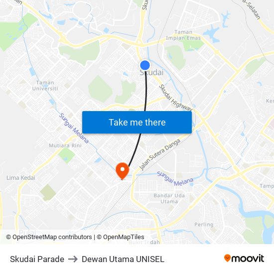 Skudai Parade to Dewan Utama UNISEL map