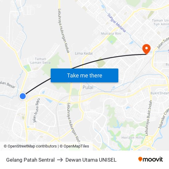 Gelang Patah Sentral to Dewan Utama UNISEL map