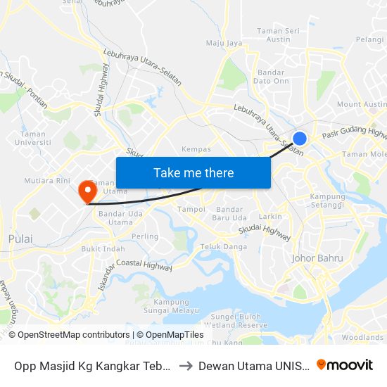 Opp Masjid Kg Kangkar Tebrau to Dewan Utama UNISEL map