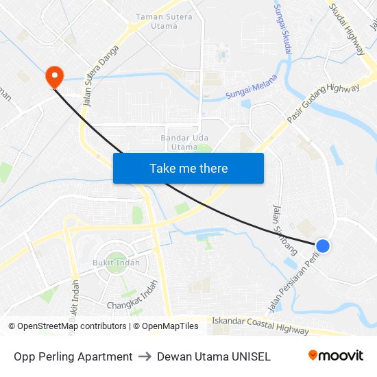 Opp Perling Apartment to Dewan Utama UNISEL map