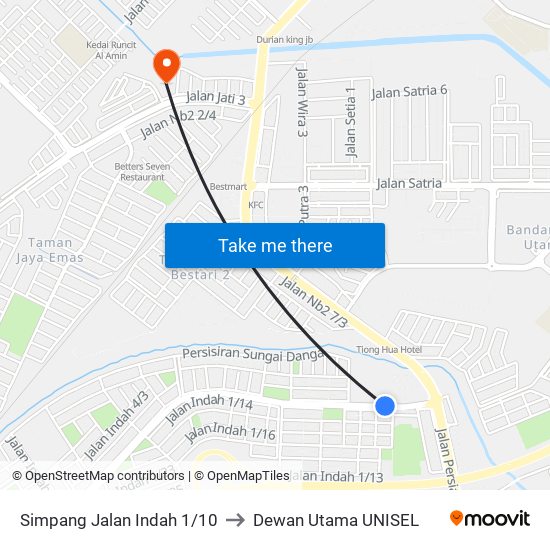 Simpang Jalan Indah 1/10 to Dewan Utama UNISEL map