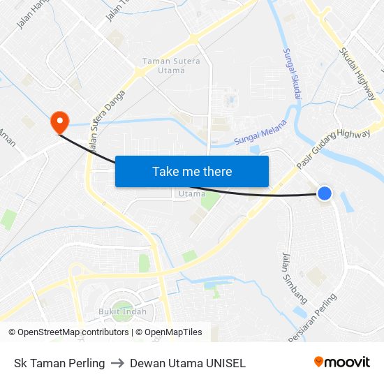 Sk Taman Perling to Dewan Utama UNISEL map