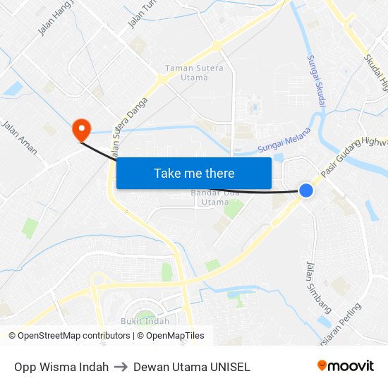 Opp Wisma Indah to Dewan Utama UNISEL map