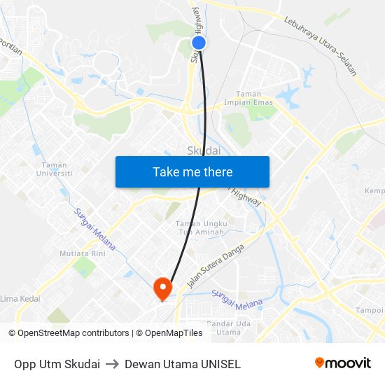 Opp Utm Skudai to Dewan Utama UNISEL map