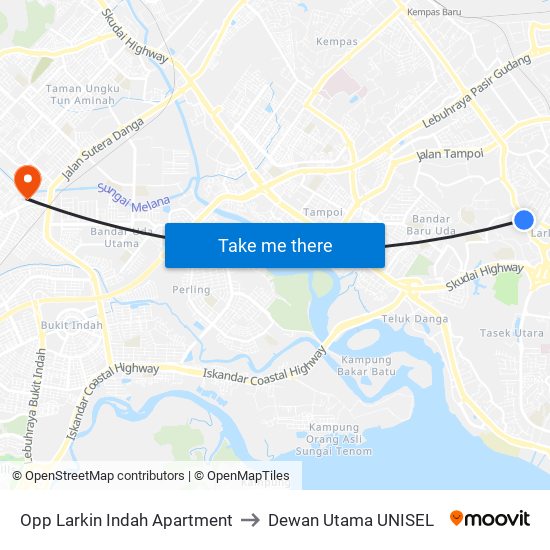Opp Larkin Indah Apartment to Dewan Utama UNISEL map