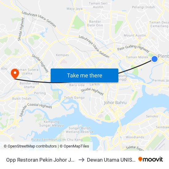 Opp Restoran Pekin Johor Jaya to Dewan Utama UNISEL map