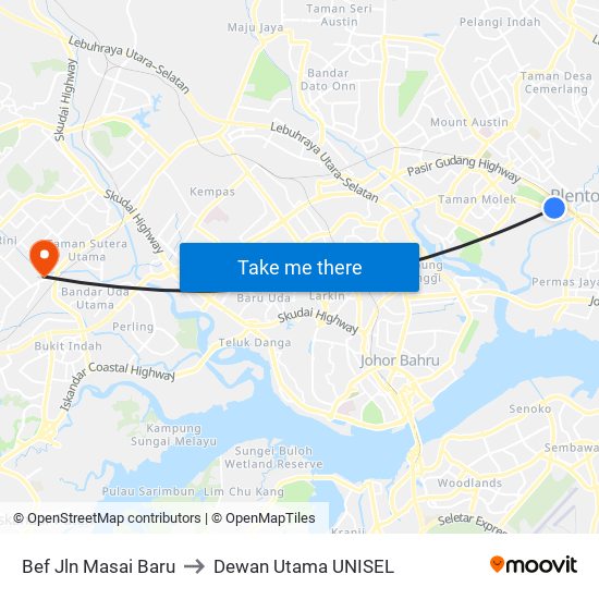 Bef Jln Masai Baru to Dewan Utama UNISEL map