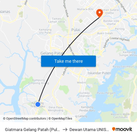 Giatmara Gelang Patah (Pulai) to Dewan Utama UNISEL map