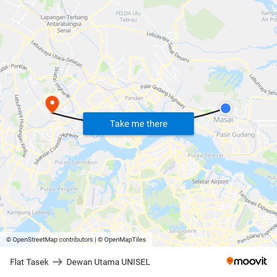 Flat Tasek to Dewan Utama UNISEL map