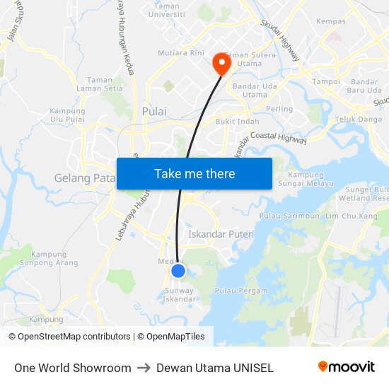 One World Showroom to Dewan Utama UNISEL map