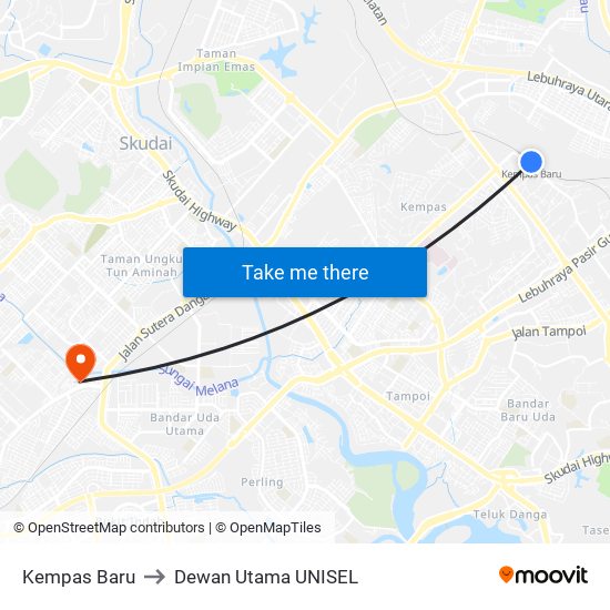 Kempas Baru to Dewan Utama UNISEL map