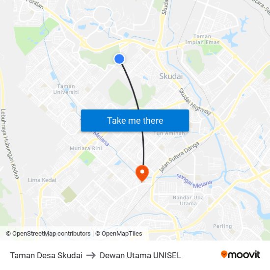 Taman Desa Skudai to Dewan Utama UNISEL map