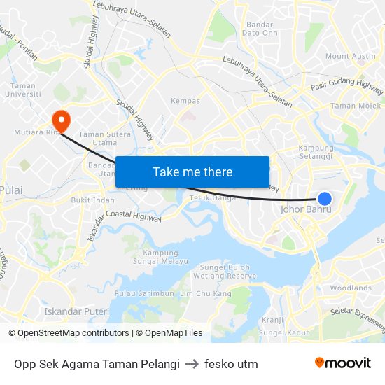 Opp Sek Agama Taman Pelangi to fesko utm map