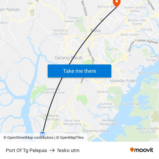 Port Of Tg Pelepas to fesko utm map