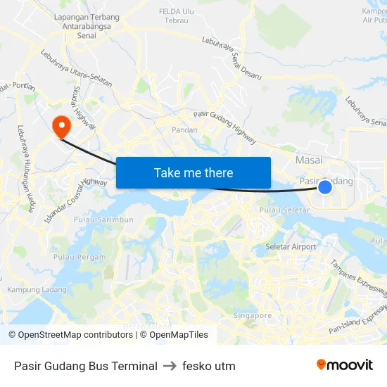 Pasir Gudang Bus Terminal to fesko utm map