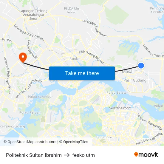 Politeknik Sultan Ibrahim to fesko utm map