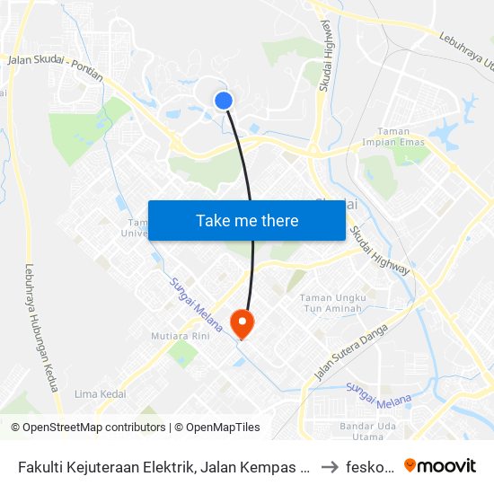 Fakulti Kejuteraan Elektrik, Jalan Kempas 1 (No Bus Stand) to fesko utm map