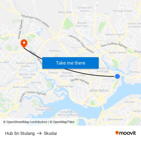 Hub Sri Stulang to Skudai map