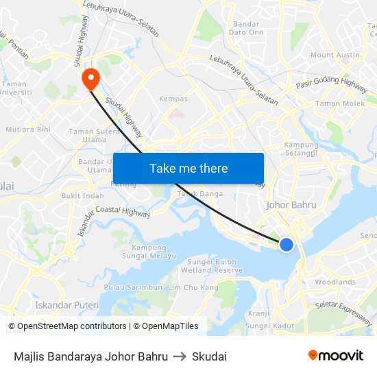 Majlis Bandaraya Johor Bahru to Skudai map