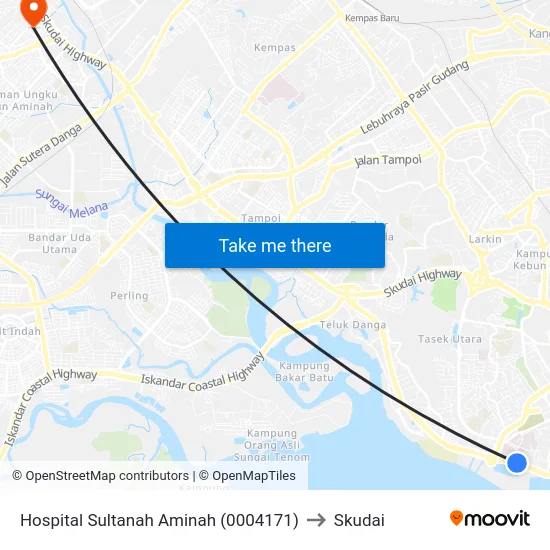 Hospital Sultanah Aminah (0004171) to Skudai map