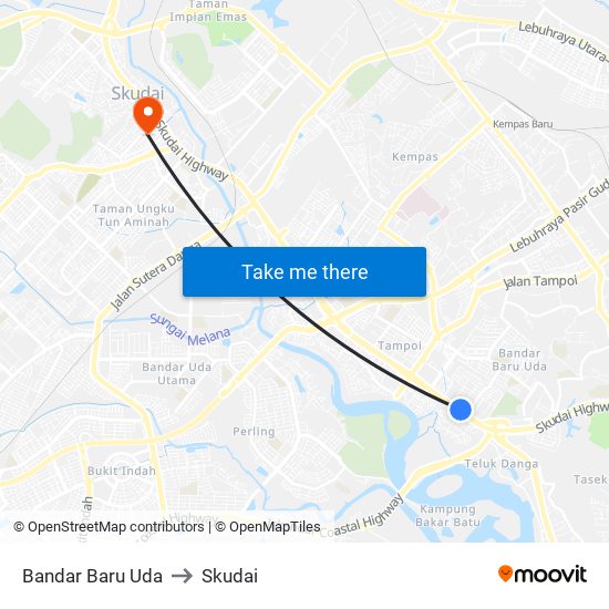 Bandar Baru Uda to Skudai map