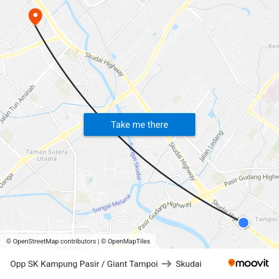 Opp SK Kampung Pasir / Giant Tampoi to Skudai map