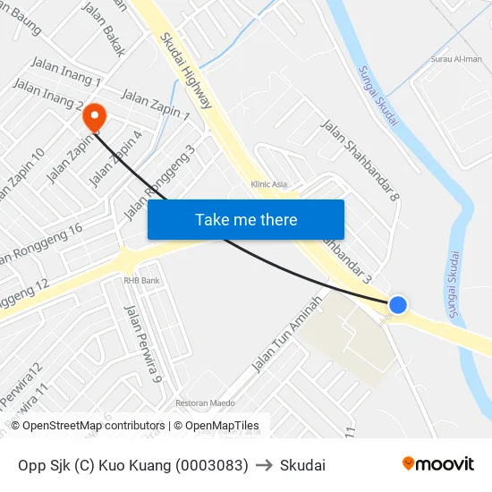 Petron Tuta to Skudai map