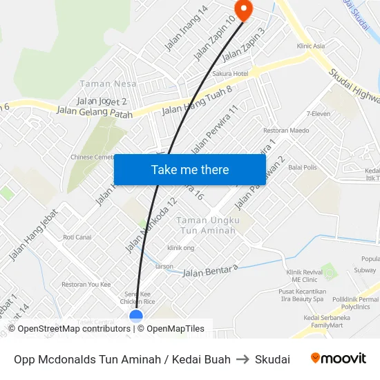 Opp Mcdonalds Tun Aminah / Kedai Buah to Skudai map