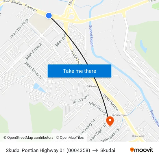 Skudai Pontian Highway 01 (0004358) to Skudai map