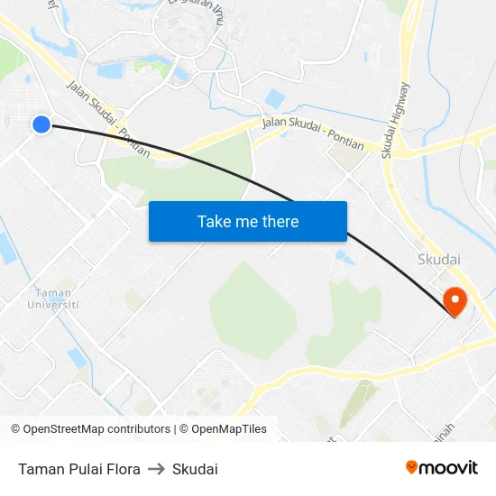 Taman Pulai Flora to Skudai map