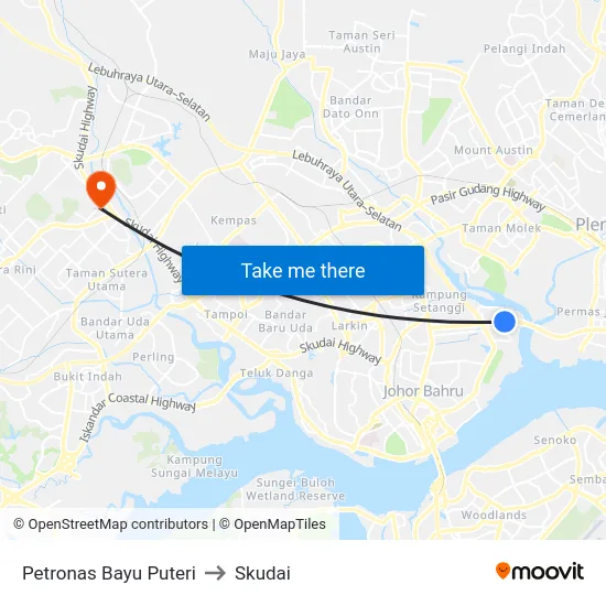 Petronas Bayu Puteri to Skudai map