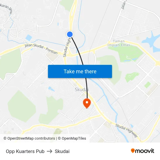 Opp Kuarters Pub to Skudai map