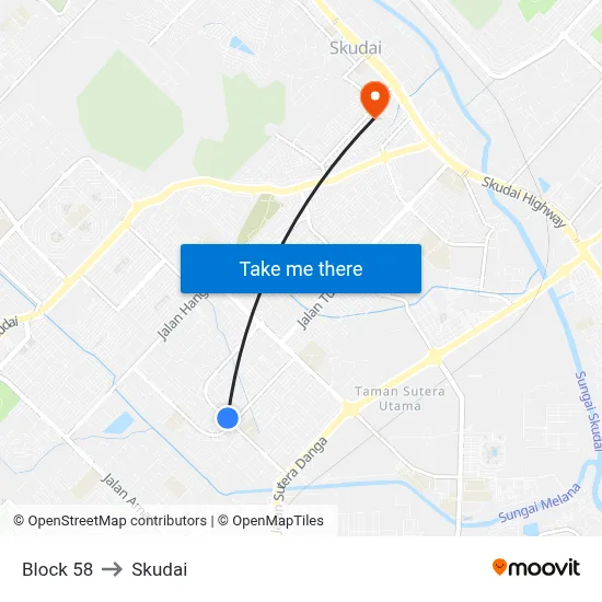 Block 58 to Skudai map