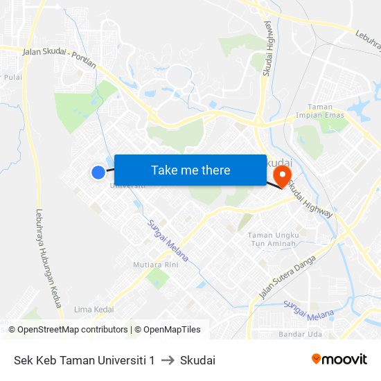 Sek Keb Taman Universiti 1 to Skudai map