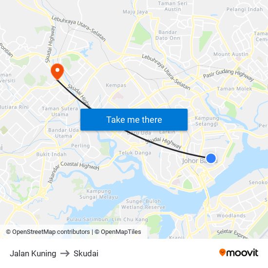 Jalan Kuning to Skudai map