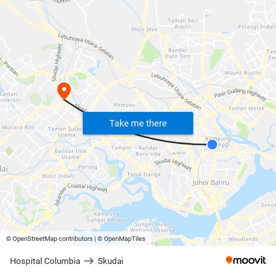 Hospital Columbia to Skudai map