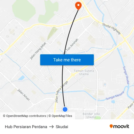 Hub Persiaran Perdana to Skudai map