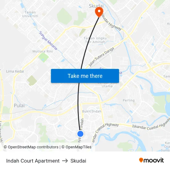 Indah Court Apartment to Skudai map
