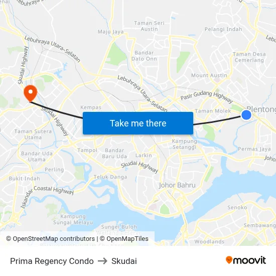 Prima Regency Condo to Skudai map