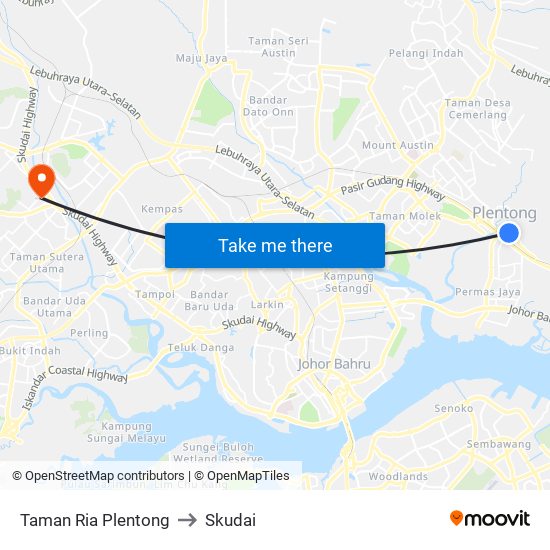 Taman Ria Plentong to Skudai map