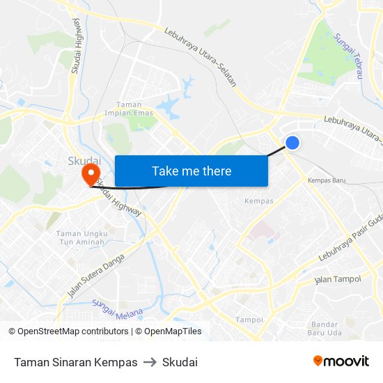 Taman Sinaran Kempas to Skudai map