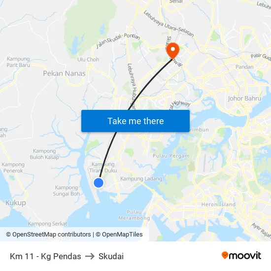 Km 11 - Kg Pendas to Skudai map