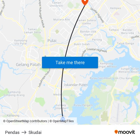 Pendas to Skudai map