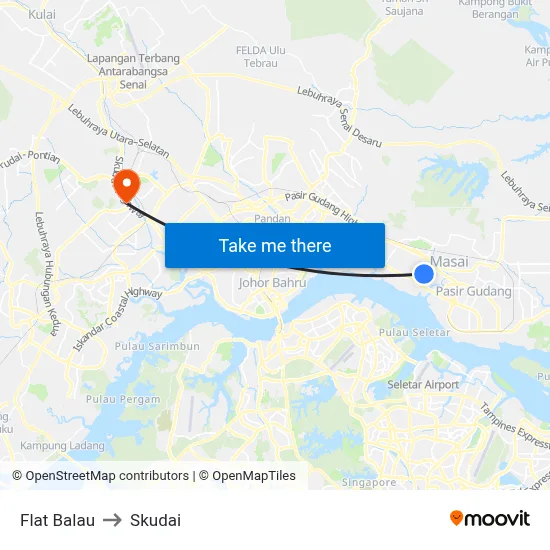 Flat Balau to Skudai map