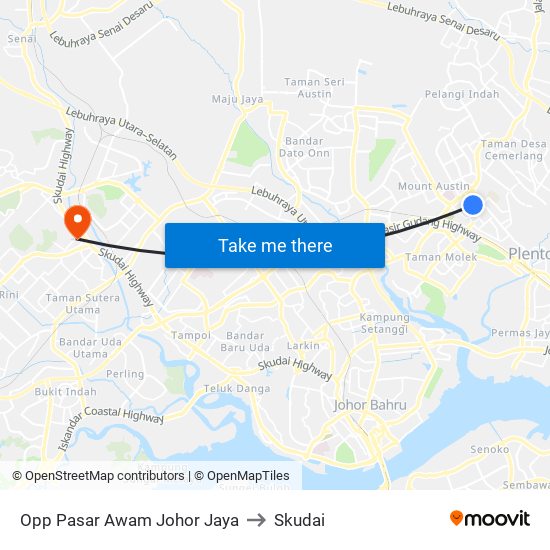 Opp Pasar Awam Johor Jaya to Skudai map